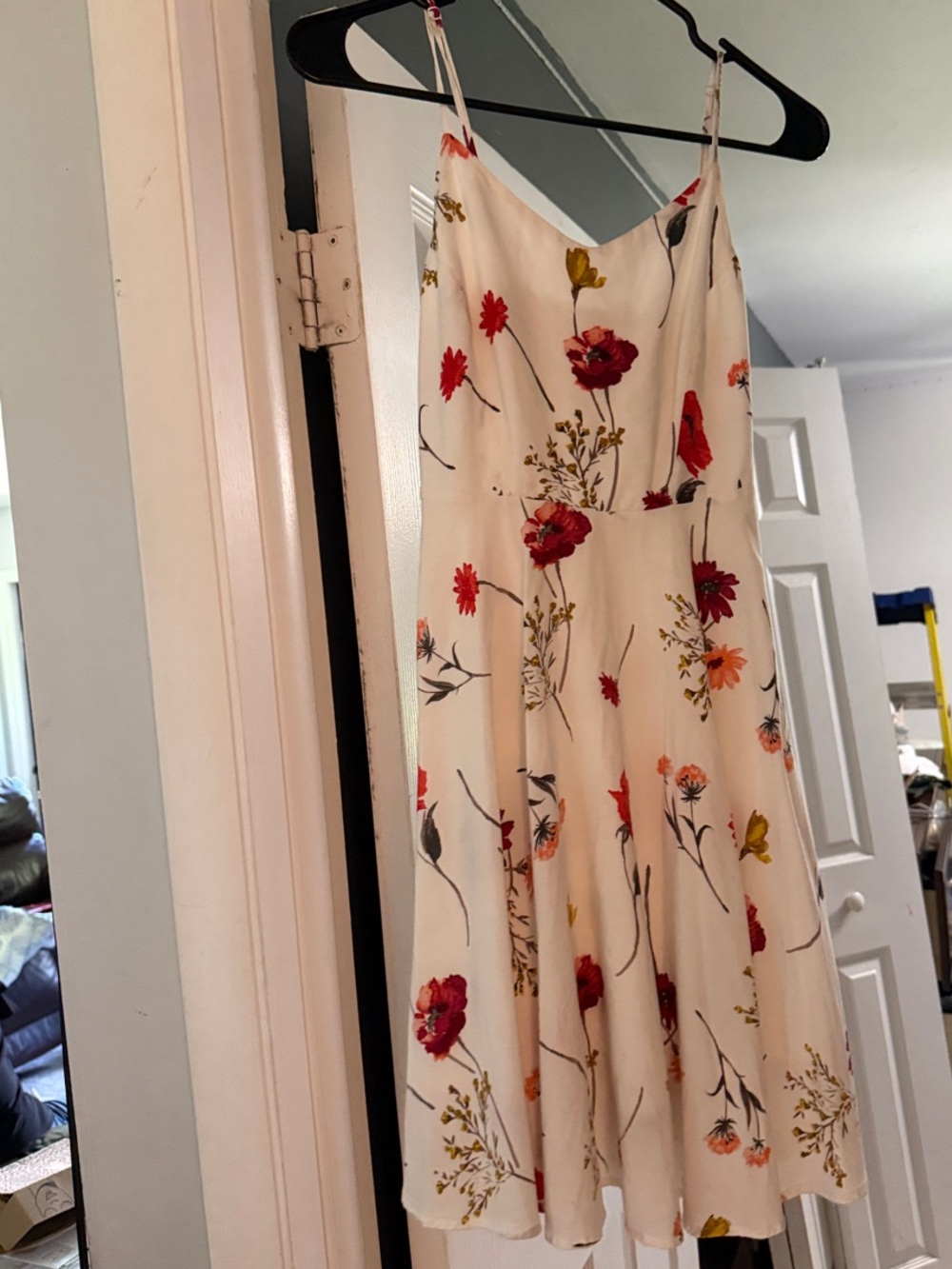 Old Navy Cream Midi Dress with Red Floral Print